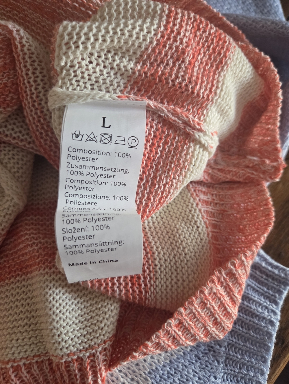Women’s Flag Print Crewneck Sweater - Pastel Blue & Cream with Pink Stripes NWOT - Picture 3 of 4